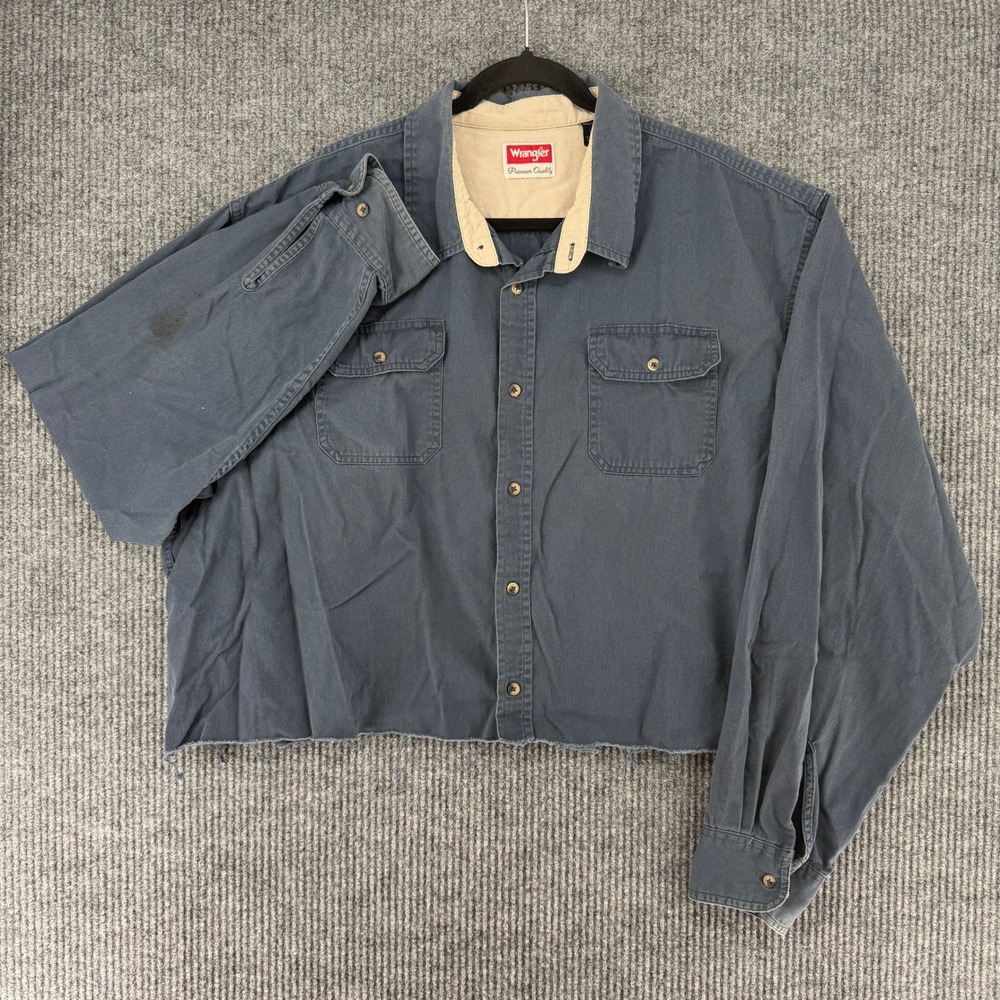 Wrangler Mens 3XL Custom Cropped Raw Hem Cotton Canvas Work Shirt Navy Blue